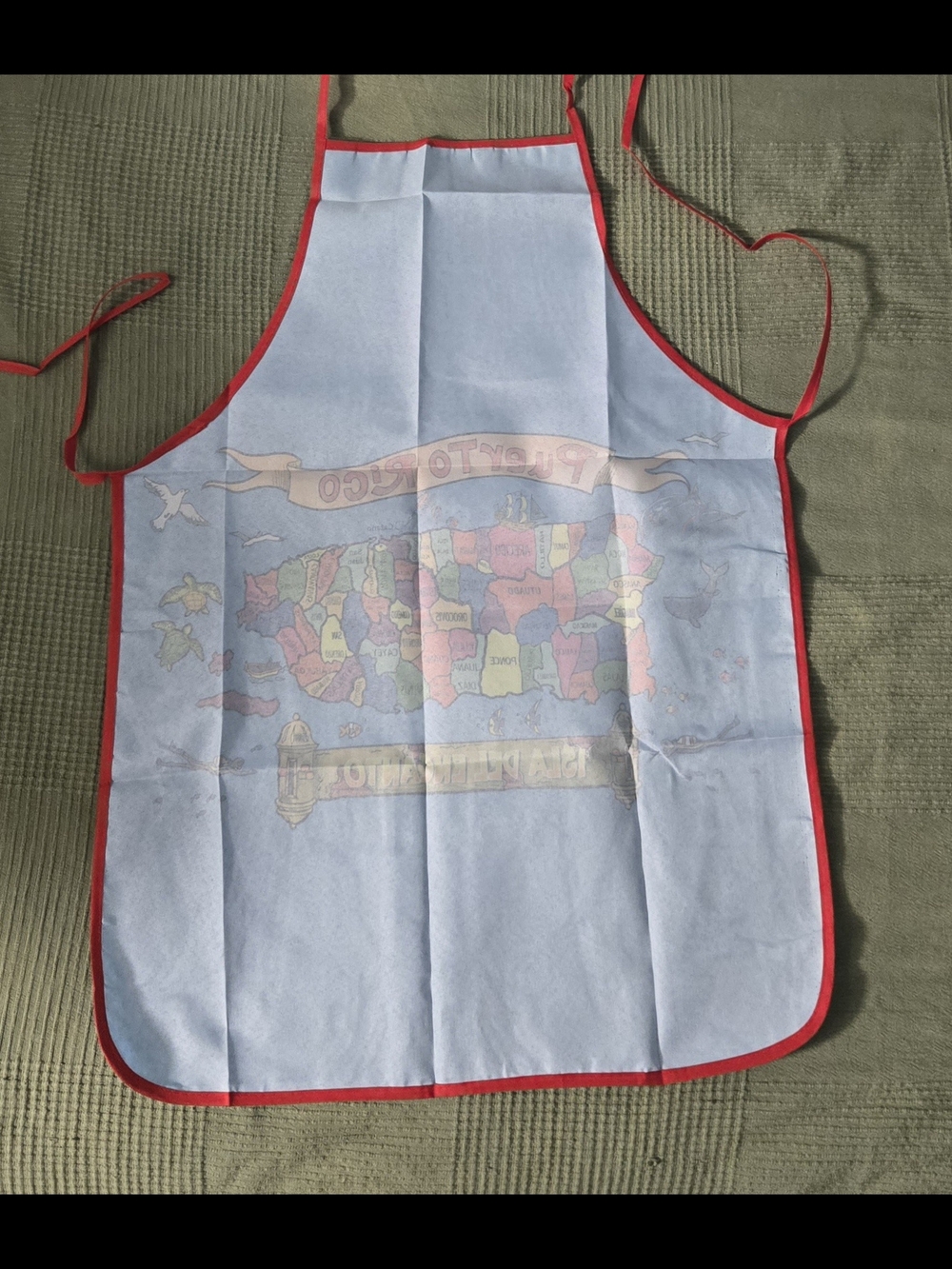 Puerto Rico Colorful Map Apron - Blue with Red Trim - Picture 2 of 5